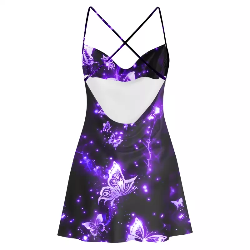 Soulisfree Neon Butterfly  Satin Mini Dress