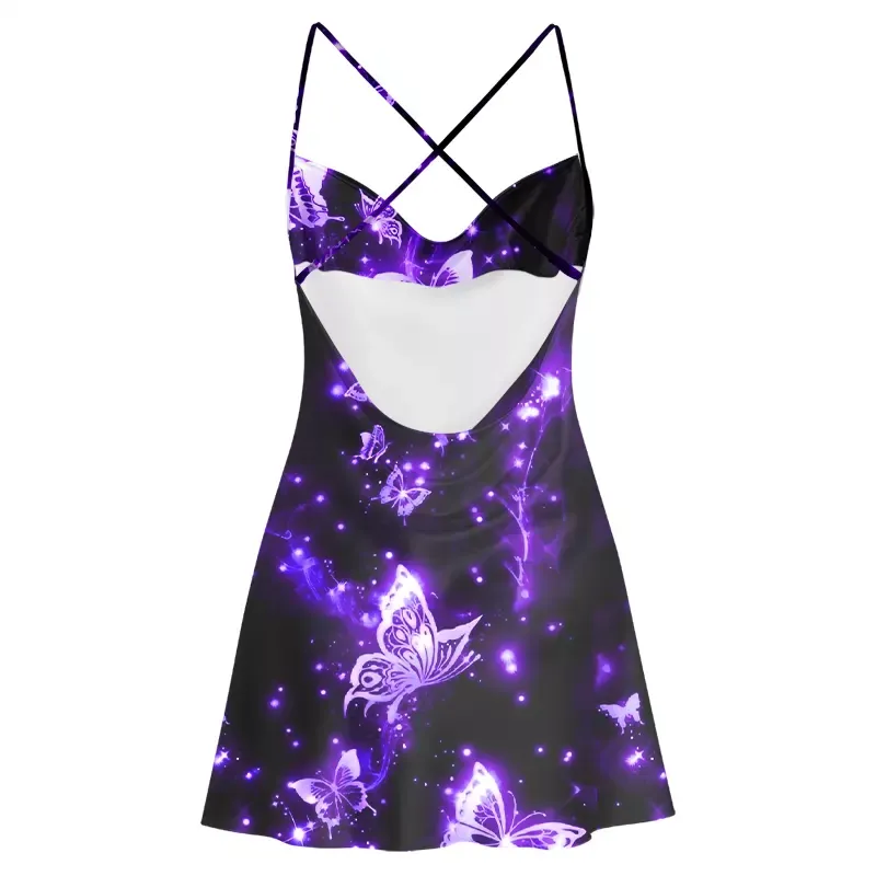 Soulisfree Neon Butterfly  Satin Mini Dress