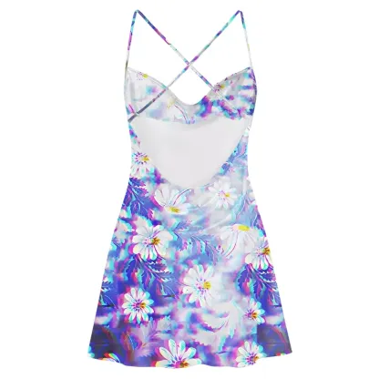 Soulisfree Aurora Flower  Cowl Neck Satin Mini Dress