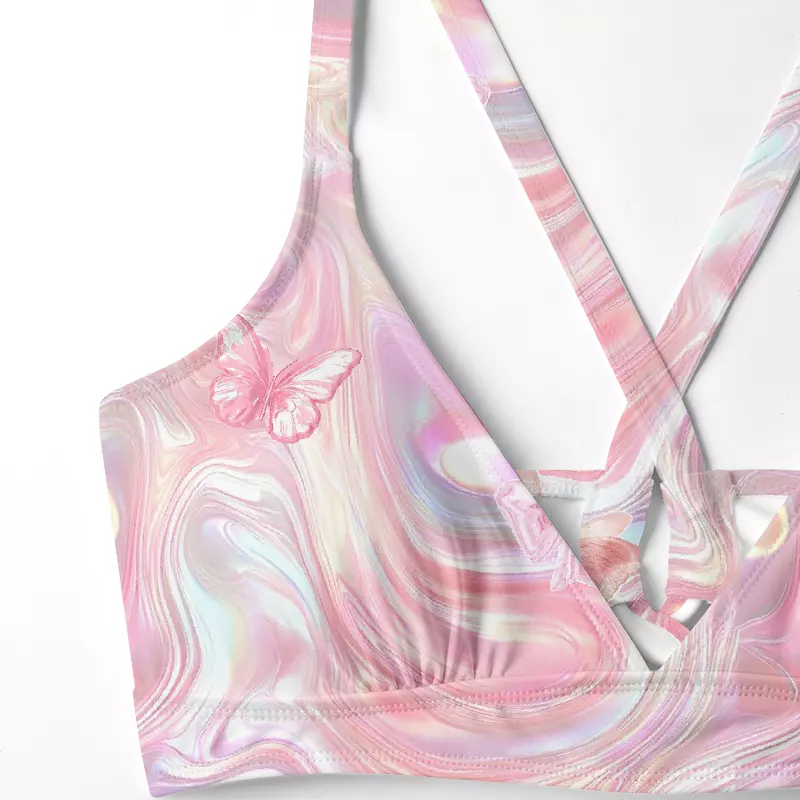 Soulisfree  Marble Wings Slip Glitch Cross Bikini