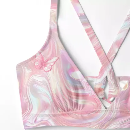Soulisfree  Marble Wings Slip Glitch Cross Bikini