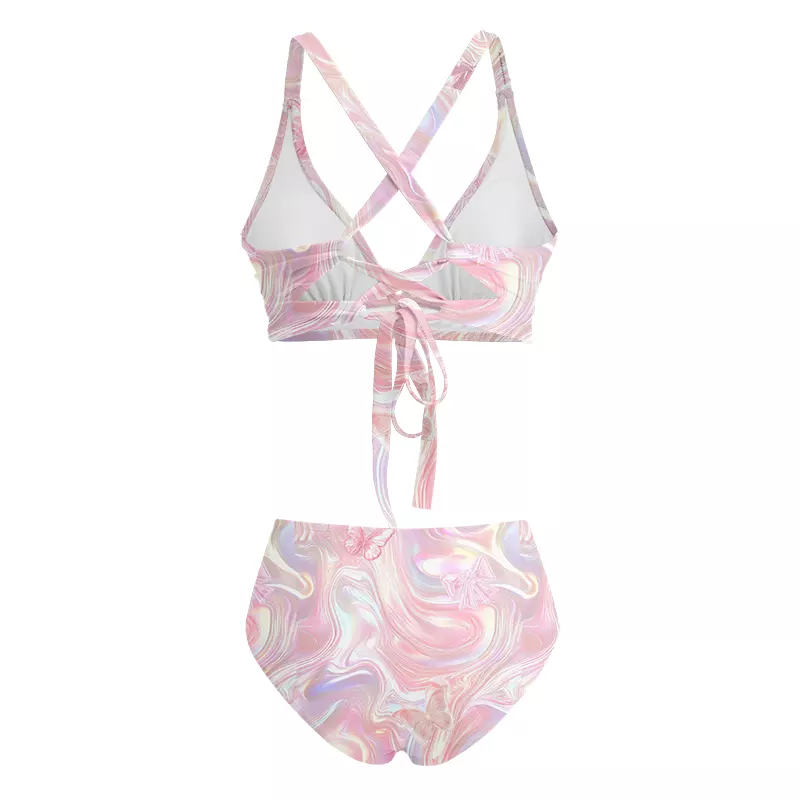 Soulisfree  Marble Wings Slip Glitch Cross Bikini