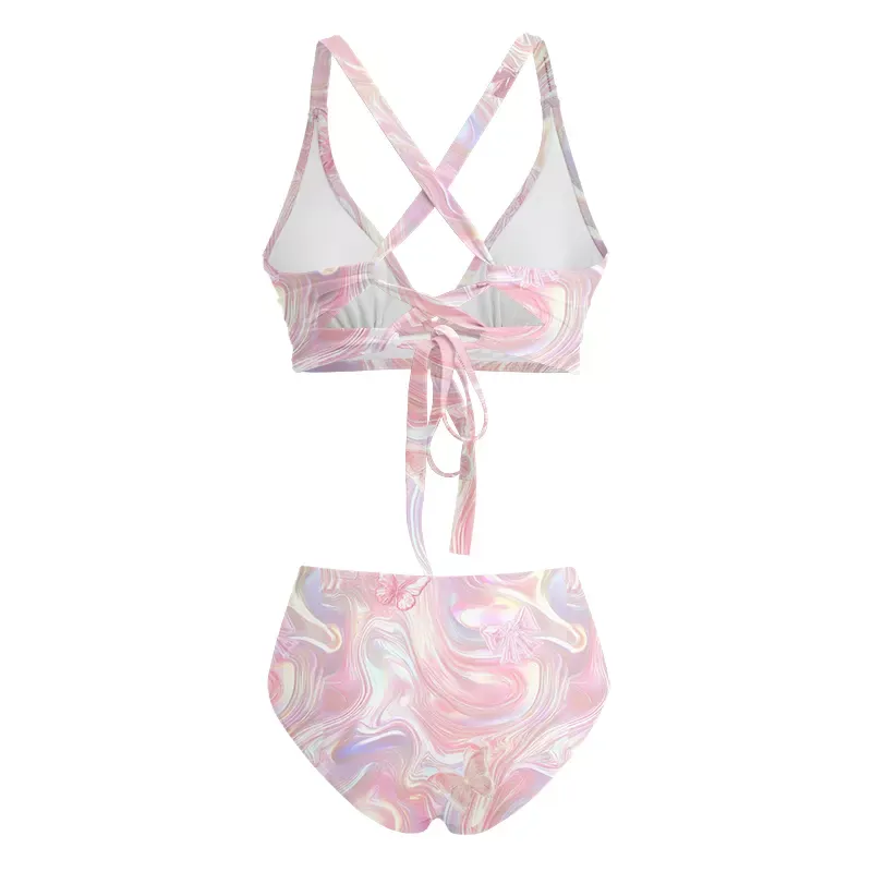 Soulisfree  Marble Wings Slip Glitch Cross Bikini