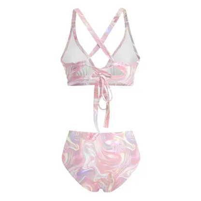 Soulisfree  Marble Wings Slip Glitch Cross Bikini