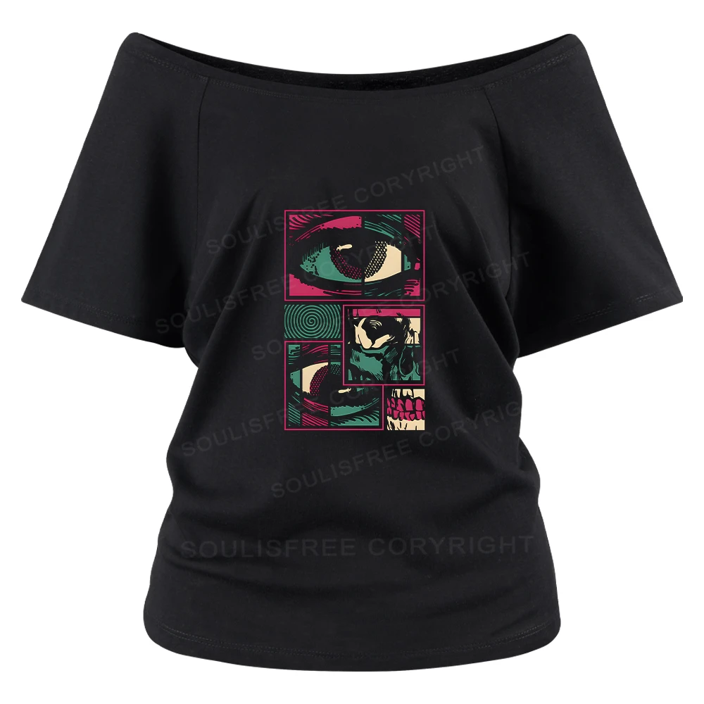 Facial Fragments Off Shoulder Top