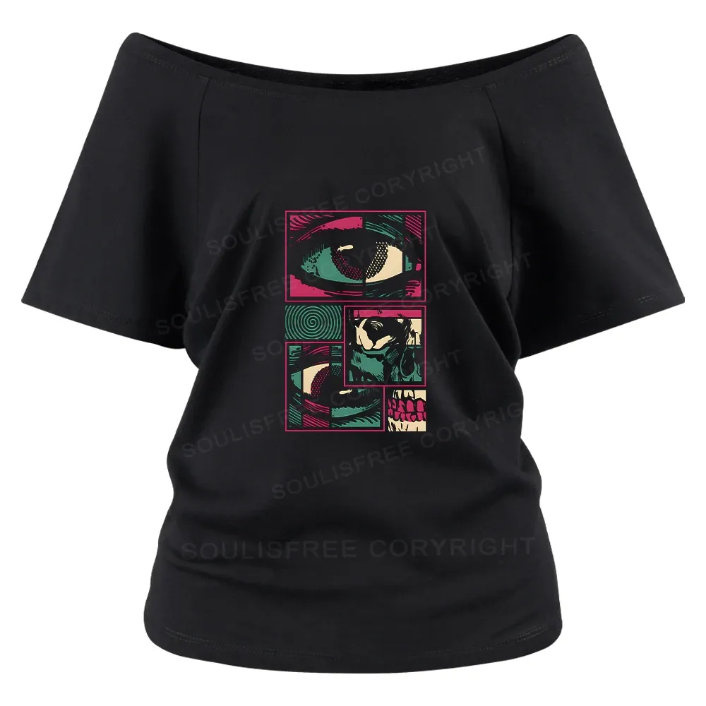 Facial Fragments Off Shoulder Top