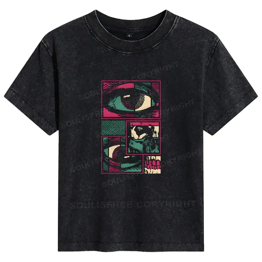 Designed Facial Fragments Basic Washed T-shirt