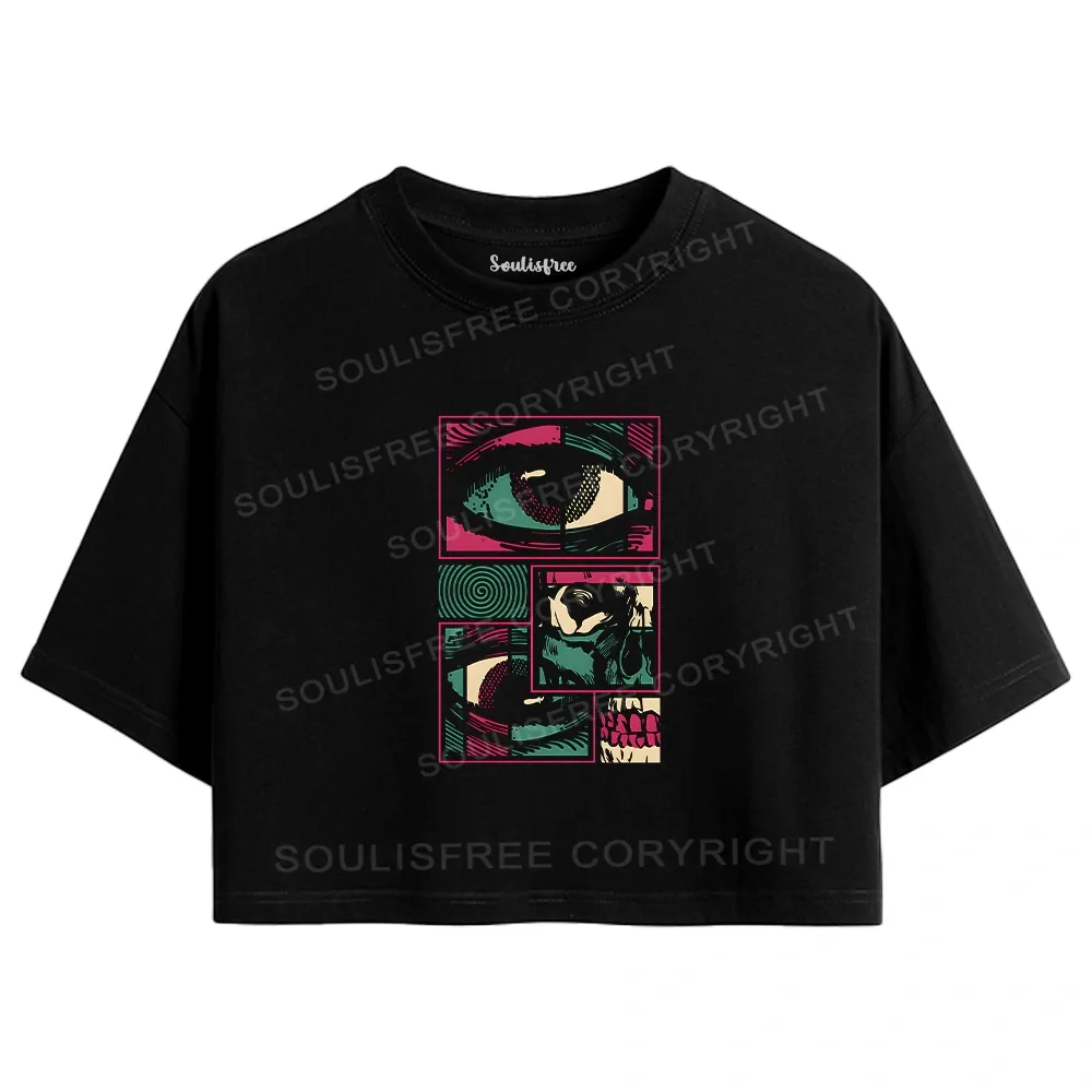 Designed Facial Fragments Crop Top