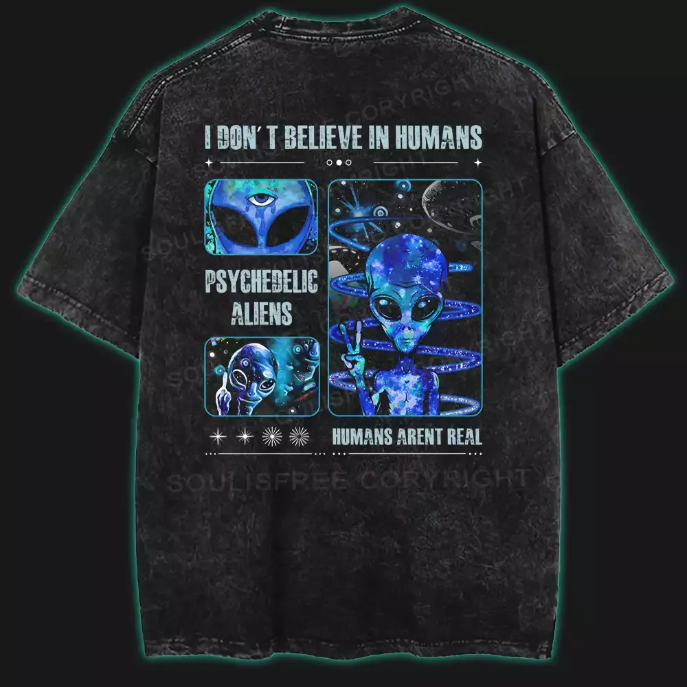Designed Psychedelic Alien Washed Alien T-shirt