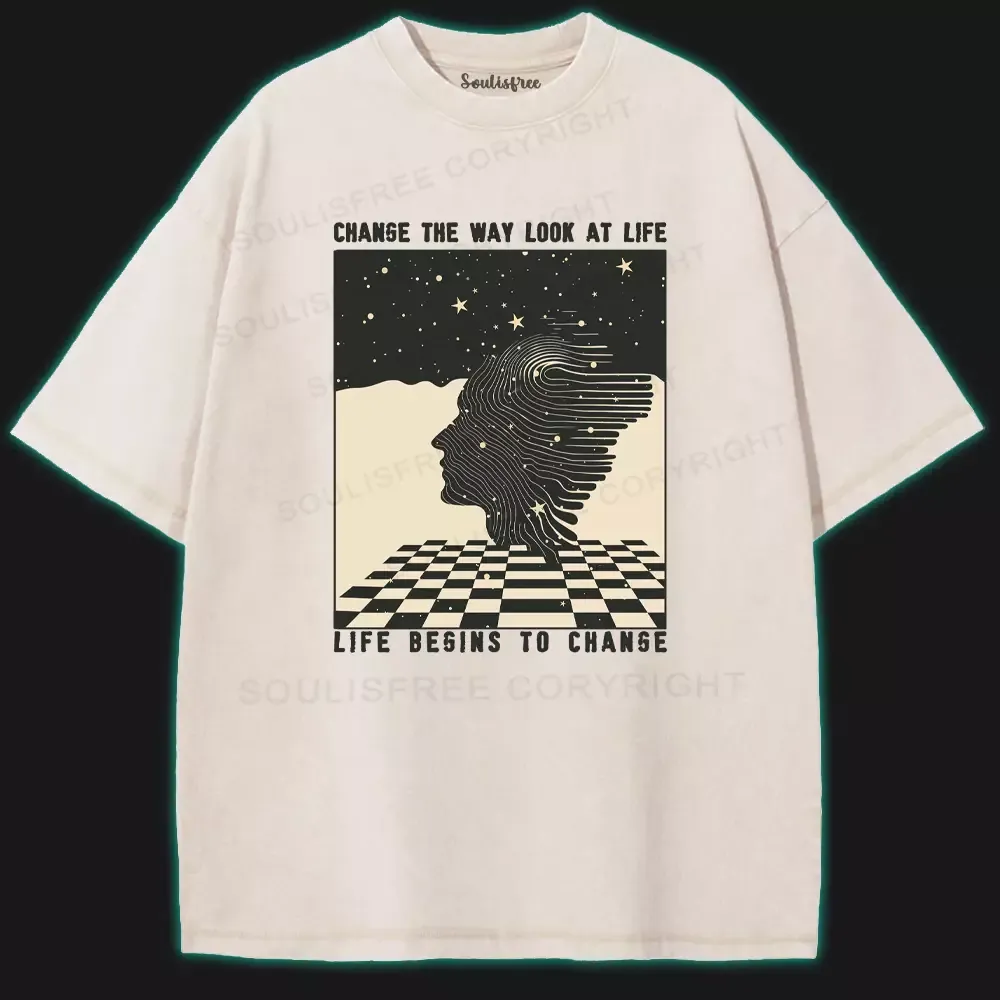 Designed Change Your View, Change Your Life Washed Space T-shirt