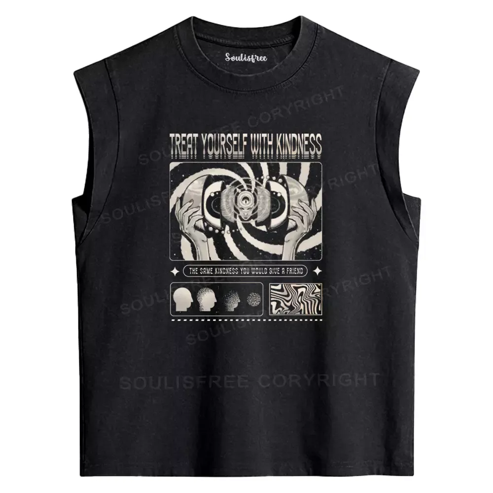 Designed Treat Yourself With Kindness Washed Tank Tops