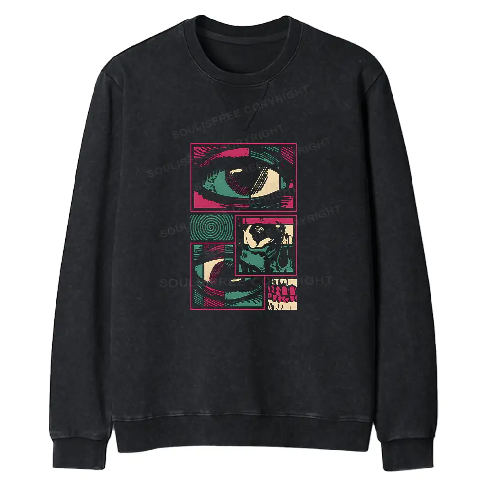 Facial Fragments Regular Fit Washed Sweatshirt