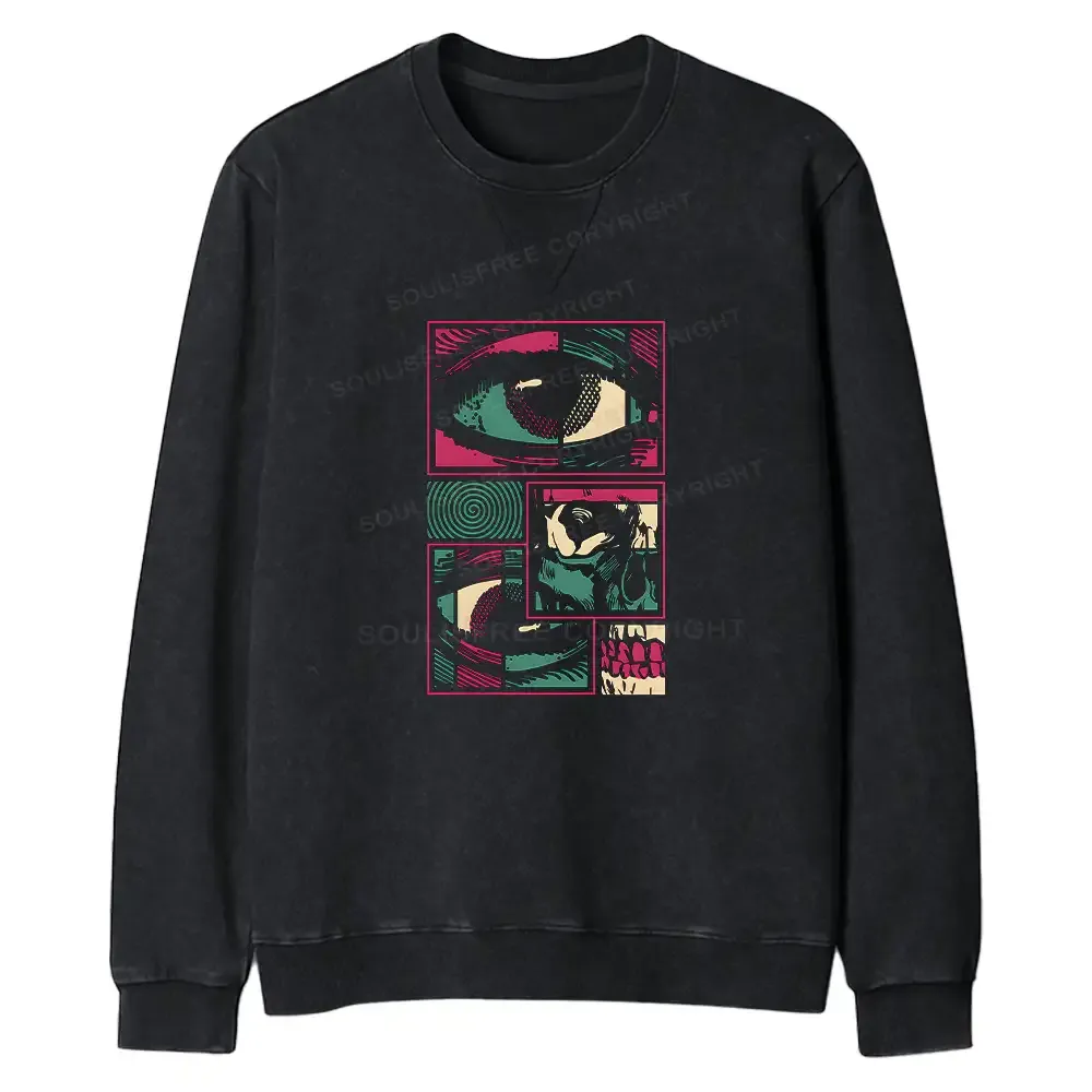 Designed Facial Fragments Regular Fit Washed Sweatshirt
