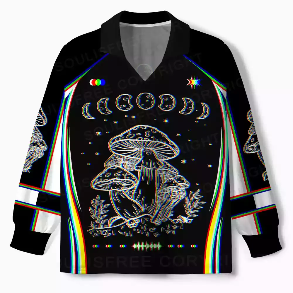 Designed Mushroom and Moon Long Sleeve Polo Jersey