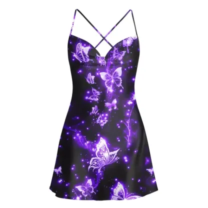 Soulisfree Neon Butterfly  Satin Mini Dress
