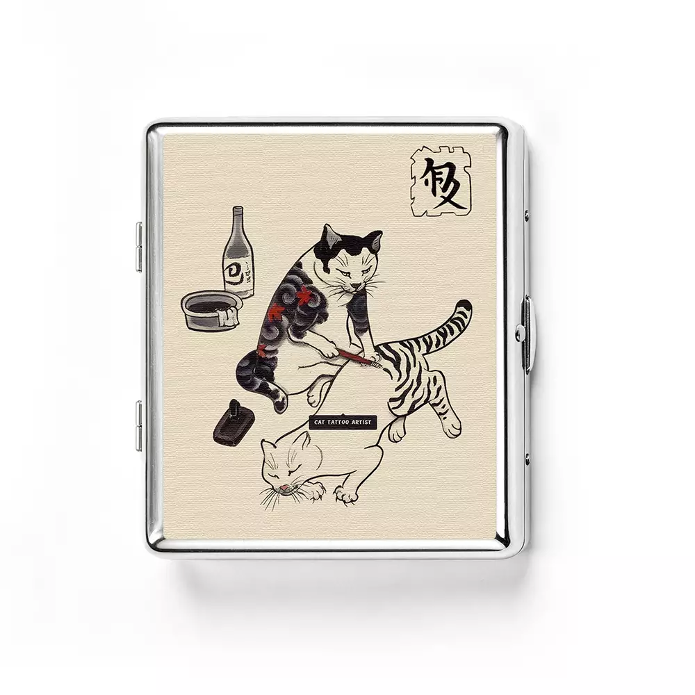 Soulisfree Cat Tattoo Metal Pocket Case