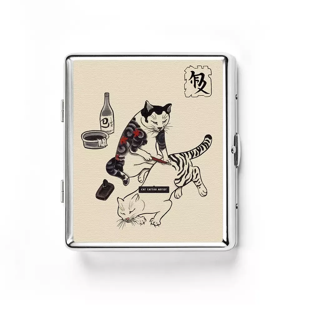 Designed Soulisfree Cat Tattoo Metal Pocket Case