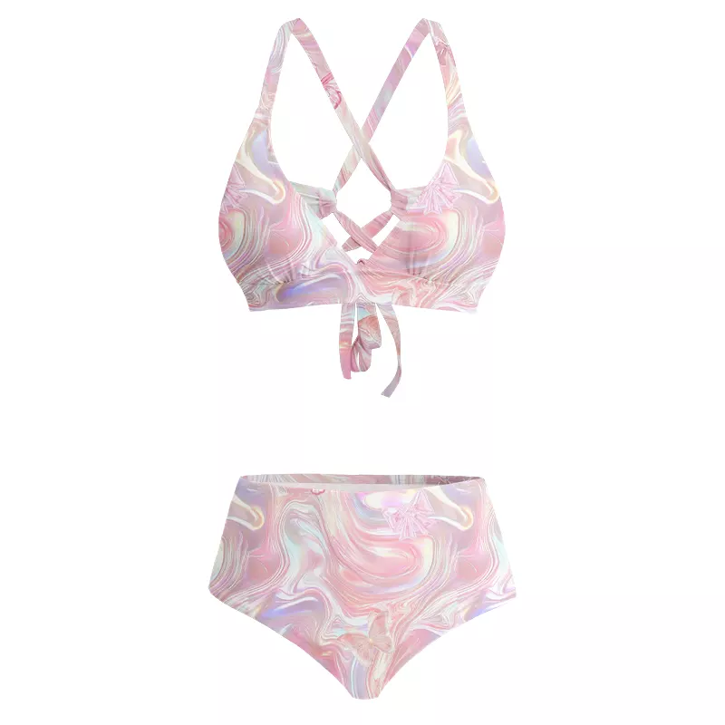 Soulisfree  Marble Wings Slip Glitch Cross Bikini