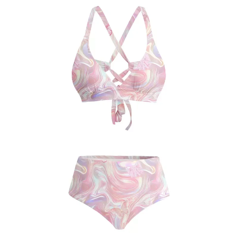 Soulisfree Marble Wings Slip Glitch Cross Bikini