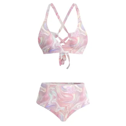 Soulisfree  Marble Wings Slip Glitch Cross Bikini