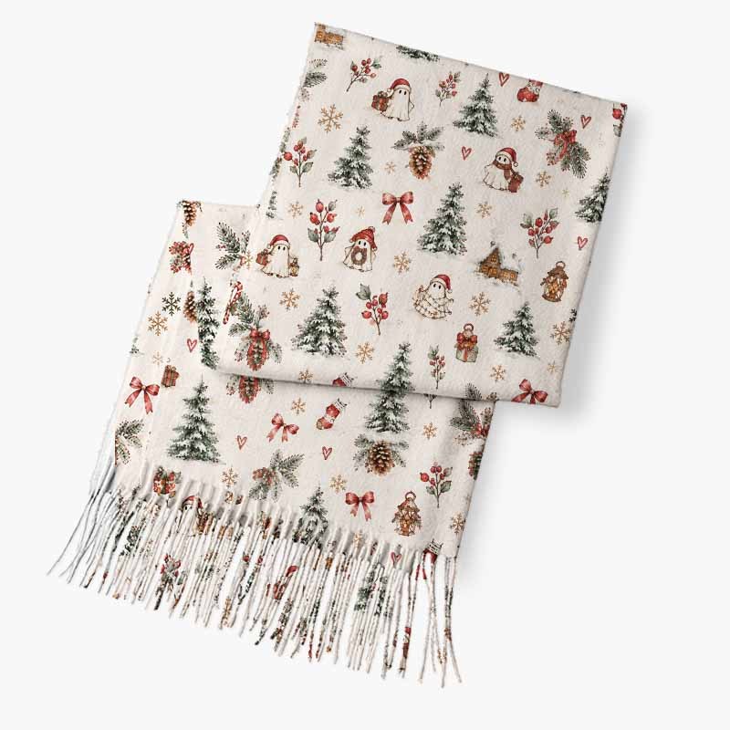 Soulisfree A Christmas Forest Dream Fuzzy Fringed Scarf