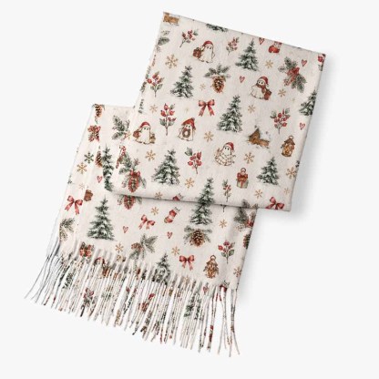 Soulisfree A Christmas Forest Dream Fuzzy Fringed Scarf