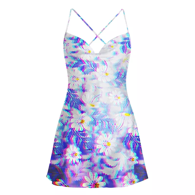 Soulisfree Aurora Flower  Cowl Neck Satin Mini Dress