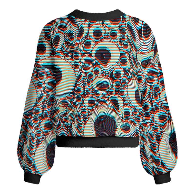 Soulisfree Trippy Optical Vortex Women's Fuzzy Cardigan Sweater