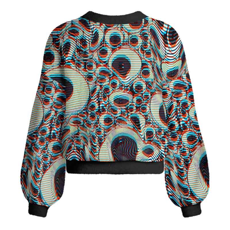 Soulisfree Trippy Optical Vortex Women's Fuzzy Cardigan Sweater