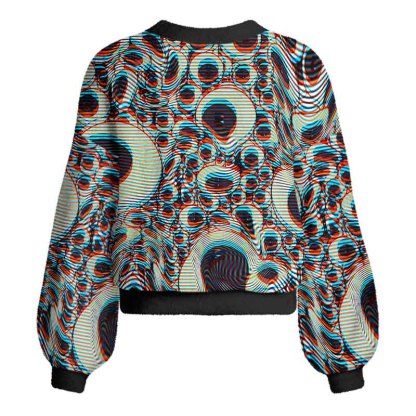 Soulisfree Trippy Optical Vortex Women's Fuzzy Cardigan Sweater