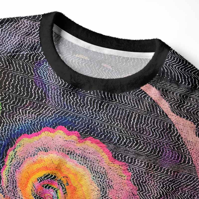 Soulisfree Chromatic Wave Abstraction Fuzzy Crewneck Sweater