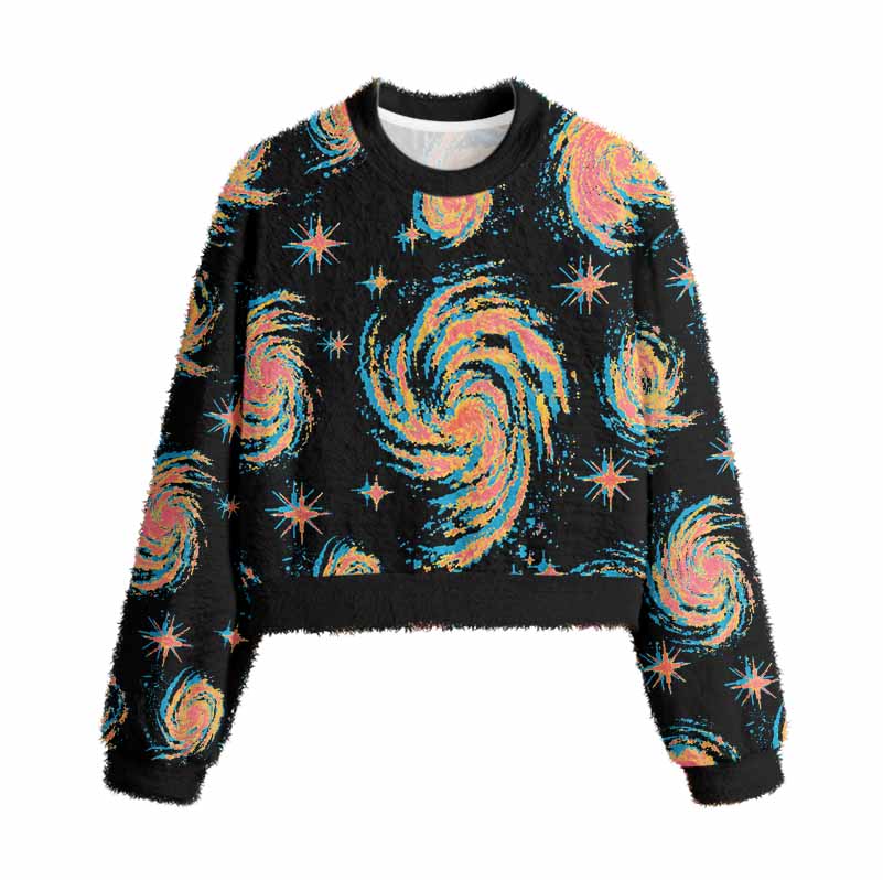Soulisfree Neon Swirl Galaxy Women's Fuzzy Crewneck Sweater