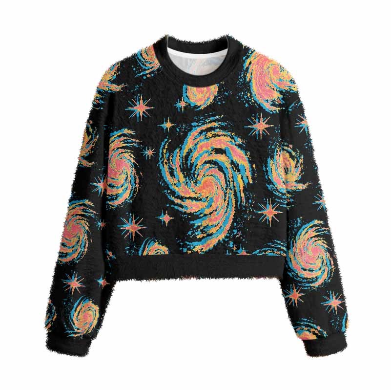 Soulisfree Neon Swirl Galaxy Women's Fuzzy Crewneck Sweater