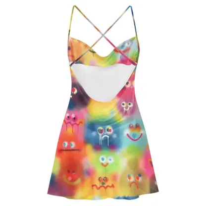 Soulisfree Neon Mood Cowl Neck Satin Mini Dress