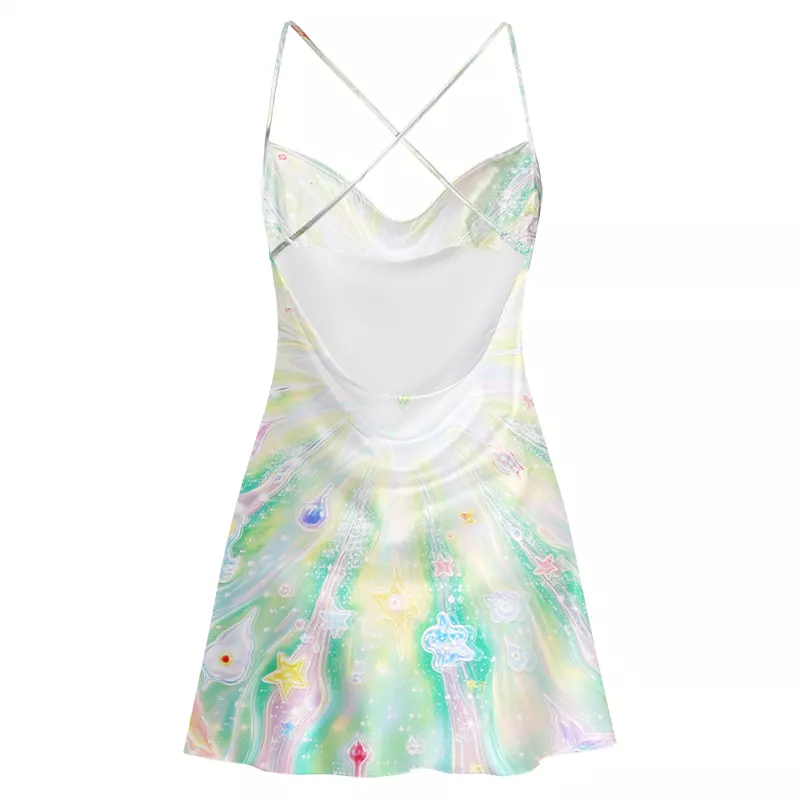 Soulisfree Magical Aura Starburst Heart Cowl Neck Satin Mini Dress
