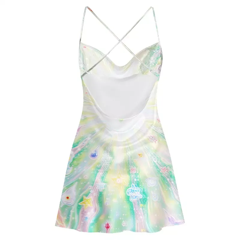 Soulisfree Magical Aura Starburst Heart Cowl Neck Satin Mini Dress