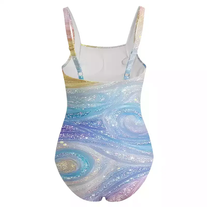 Soulisfree Glittery Rainbow Ombre Swirl One‑Piece Swimsuit