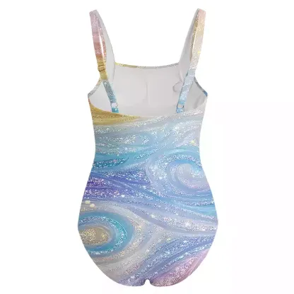 Soulisfree Glittery Rainbow Ombre Swirl One‑Piece Swimsuit