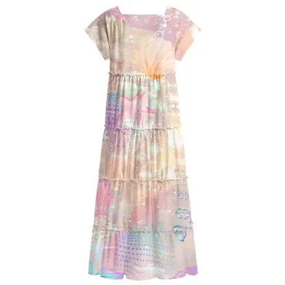 Soulisfree Holographic Beach Seashell Square Neck Maxi Dress