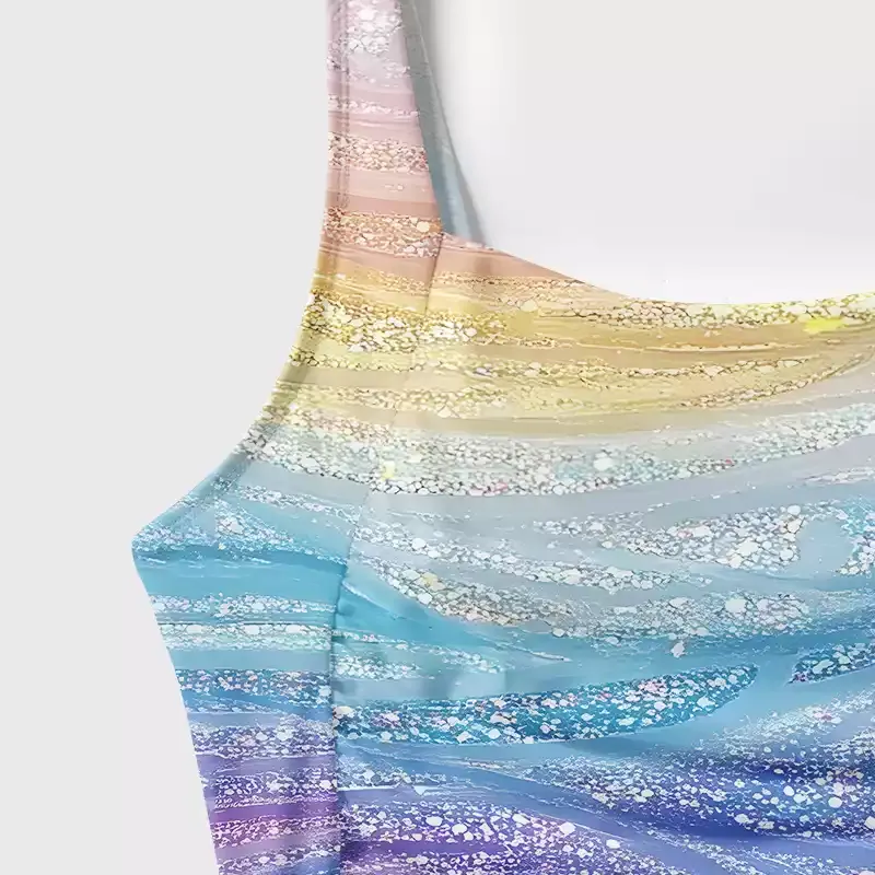 Soulisfree Glittery Rainbow Ombre Swirl One‑Piece Swimsuit