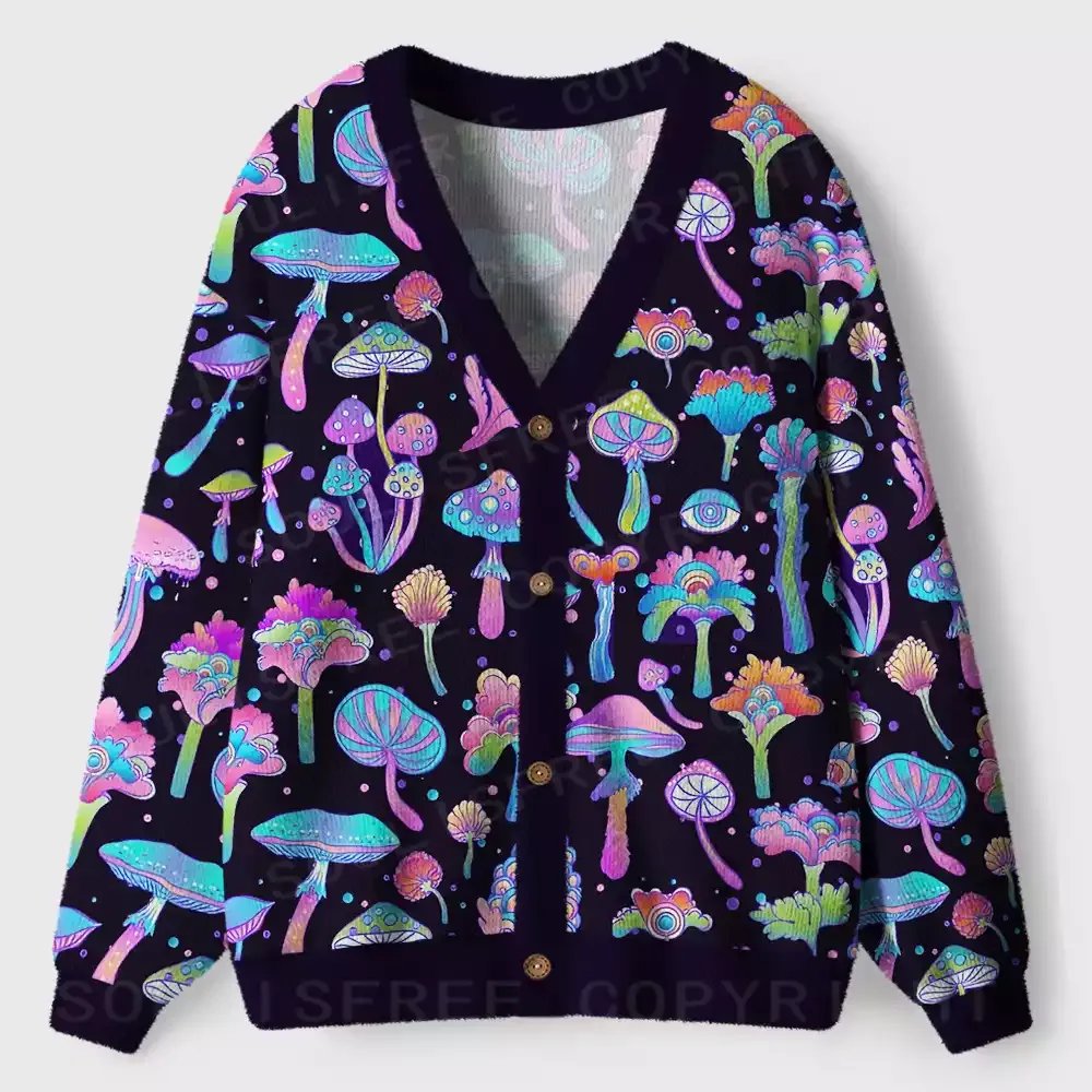 Mystic Mushroom Eye Totem Ugly Cardigan Sweaters