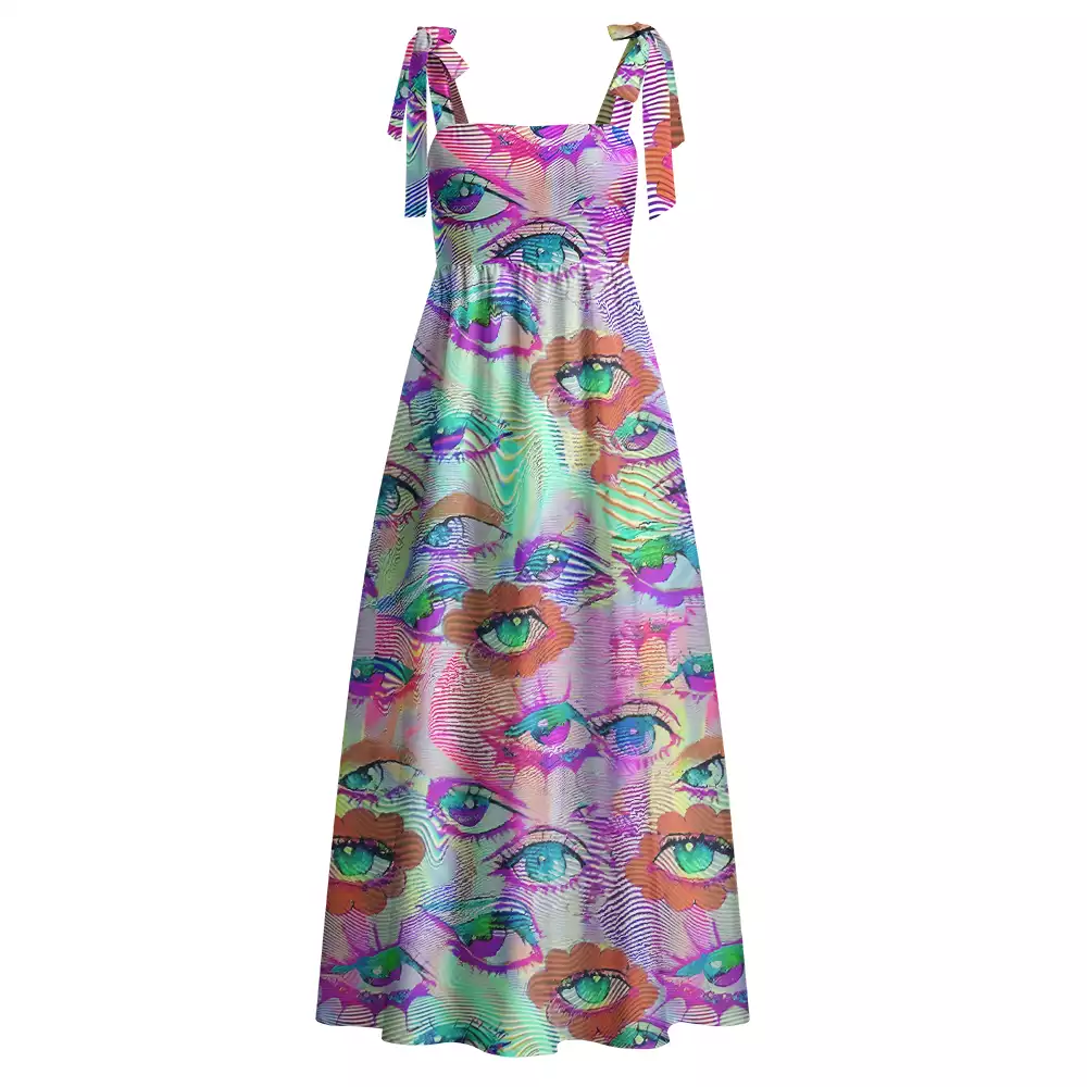 Soulisfree Multicolor Hologram Illusion Maxi Dress – Bow Strap
