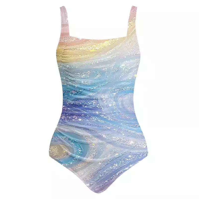 Soulisfree Glittery Rainbow Ombre Swirl One‑Piece Swimsuit