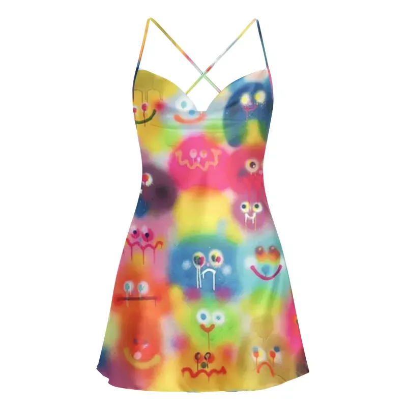 Soulisfree Neon Mood Cowl Neck Satin Mini Dress