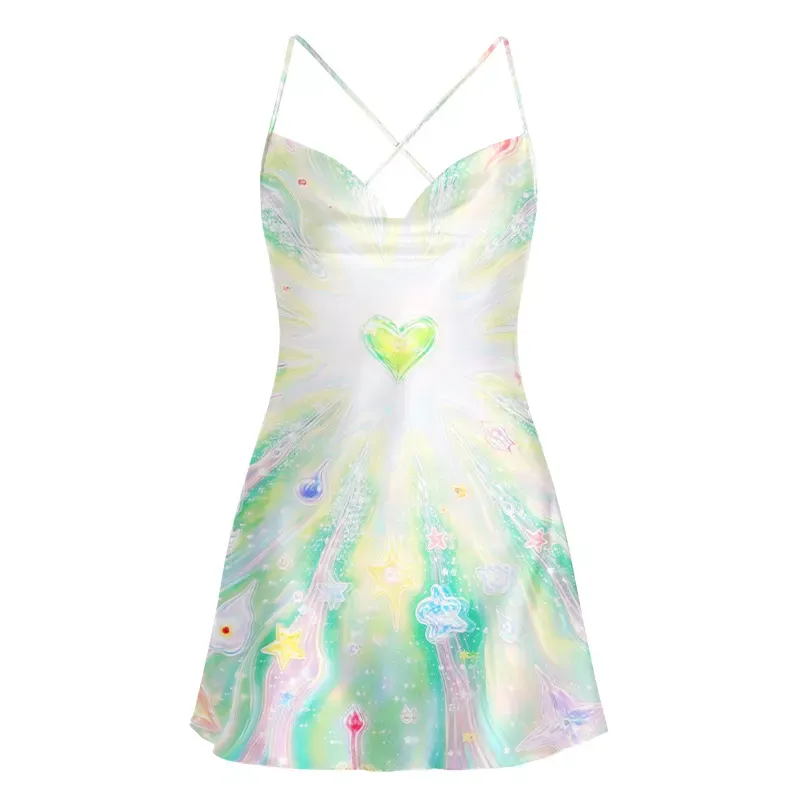 Soulisfree Magical Aura Starburst Heart Cowl Neck Satin Mini Dress