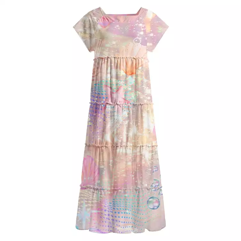 Soulisfree Holographic Beach Seashell Square Neck Maxi Dress