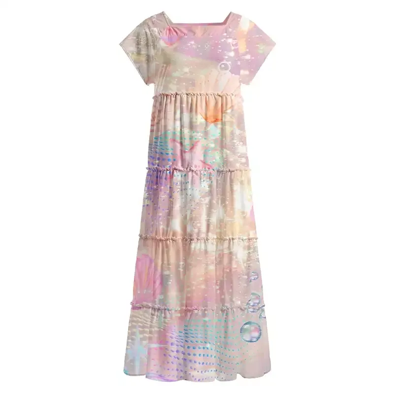 Soulisfree Holographic Beach Seashell Square Neck Maxi Dress