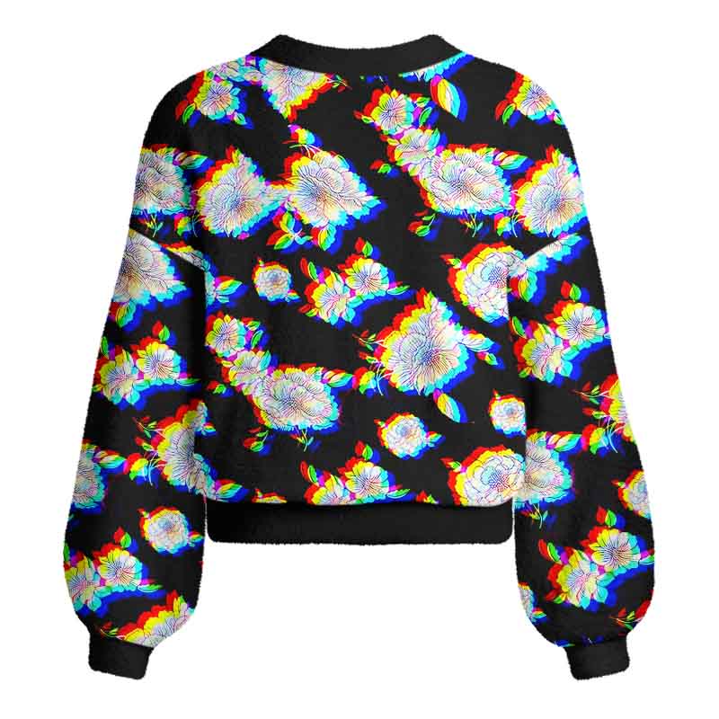 Soulisfree Digital Bloom Women's Fuzzy Cardigan Sweater