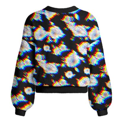 Soulisfree Digital Bloom Women's Fuzzy Cardigan Sweater