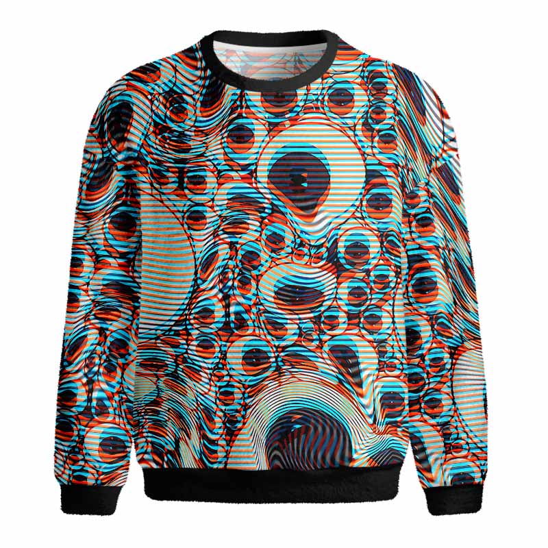 Soulisfree Trippy Optical Vortex Fuzzy Crewneck Sweater